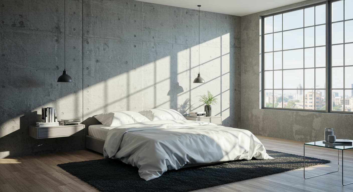 Modern concrete bedroom