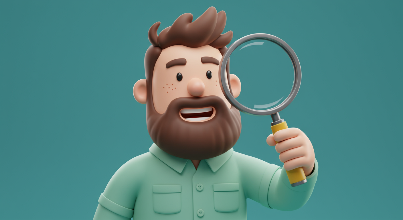 Cartoon home inspector holding a magnifying glass