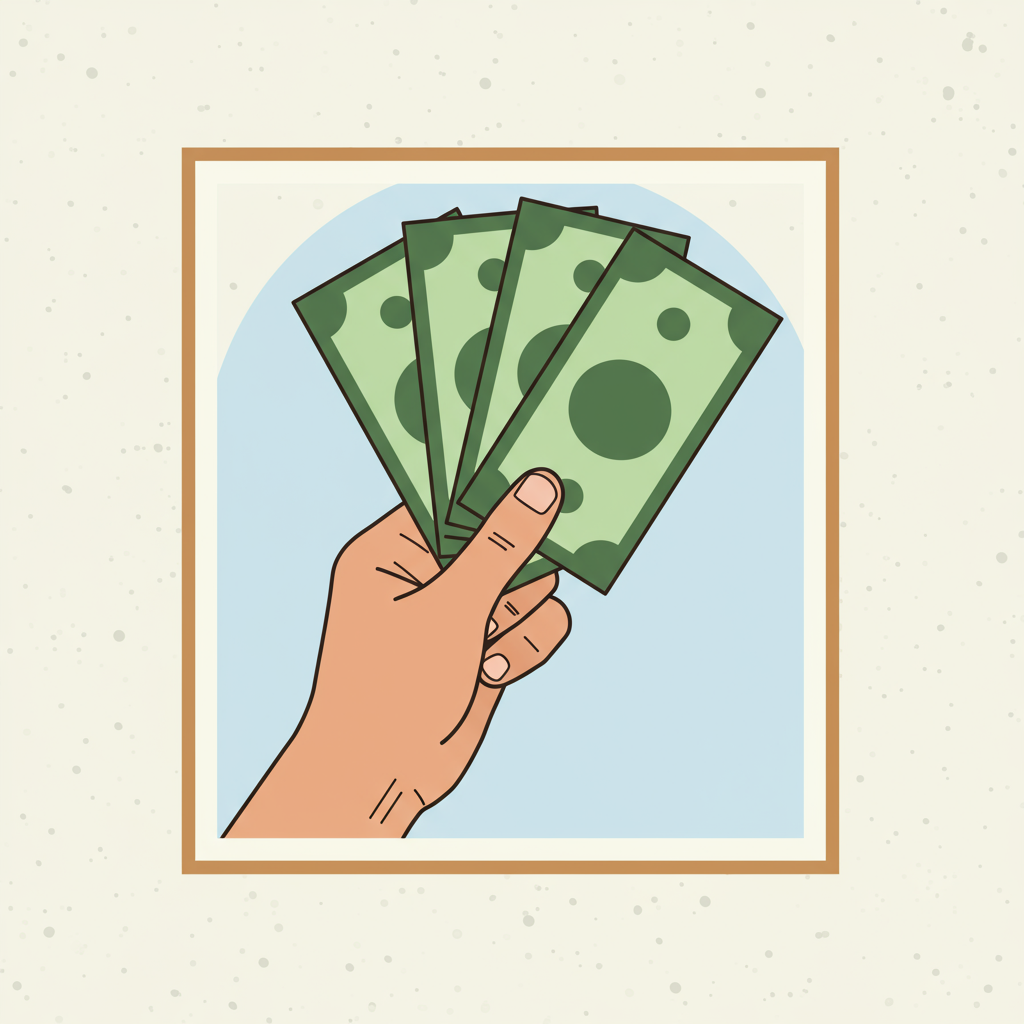 Hand holding several green banknotes