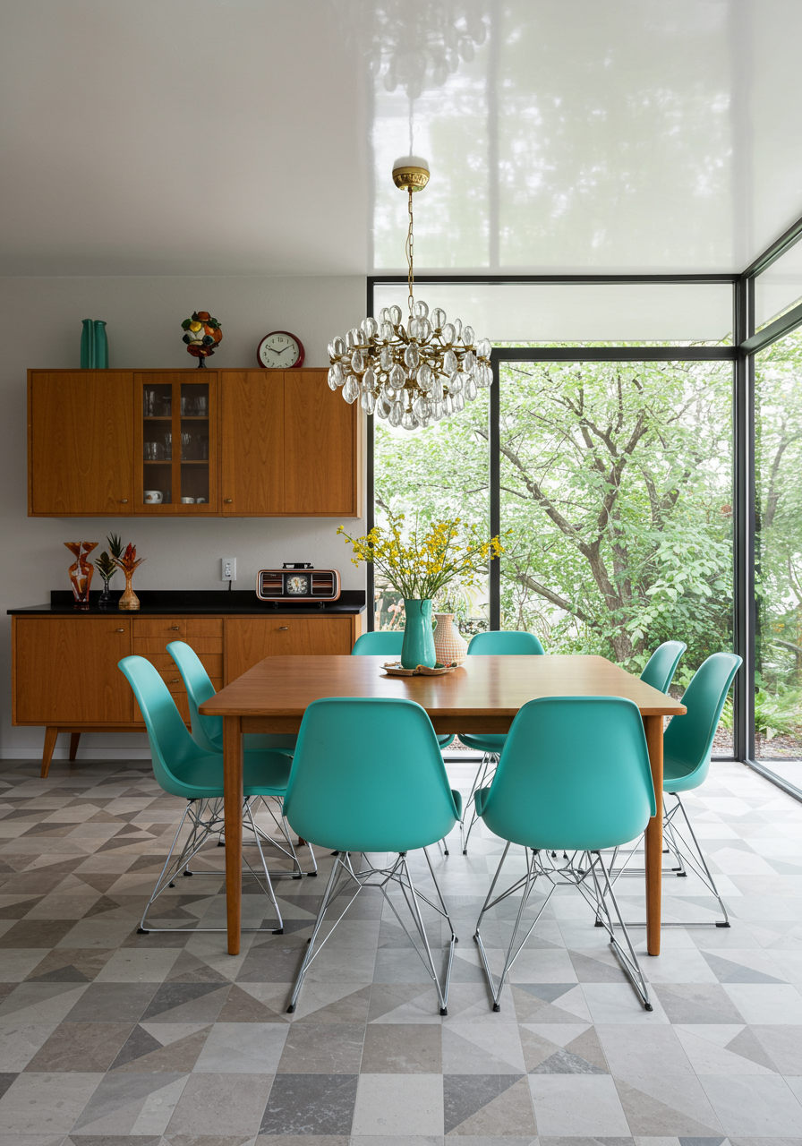 Kitchen with a mix of cabinets and metallic accents