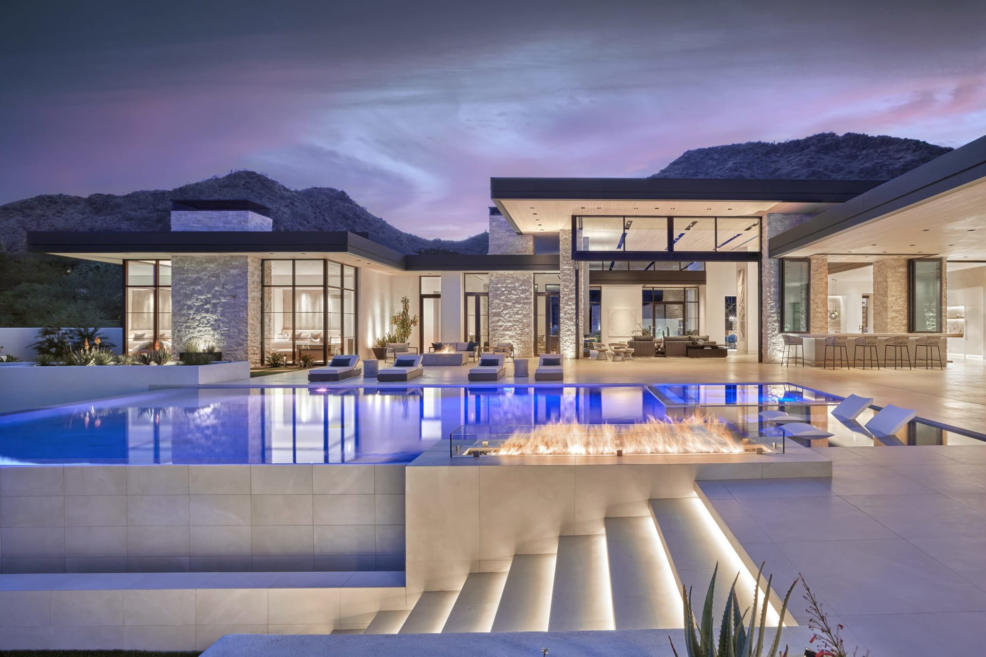 Infinity edge pool of custom luxury modern home