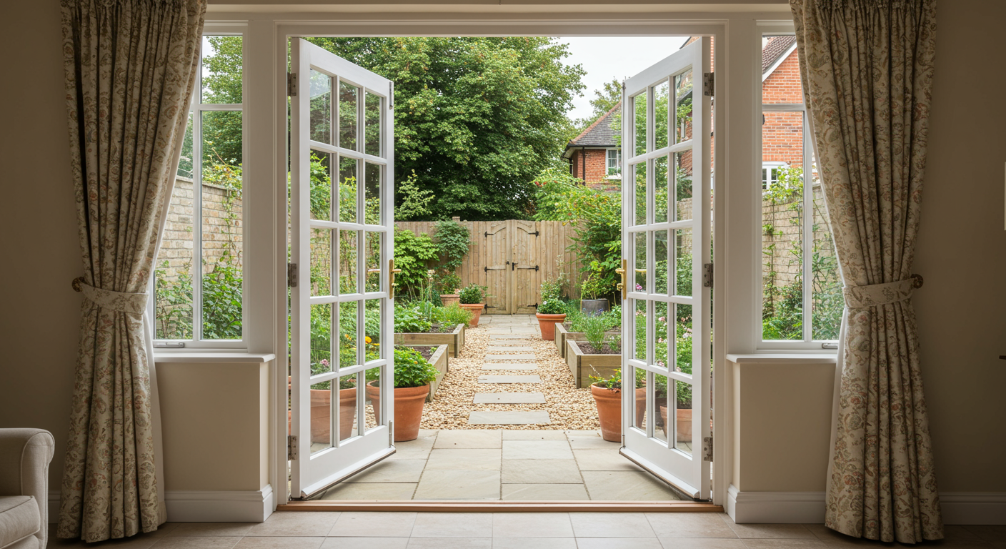 French doors leading to kitchen garden