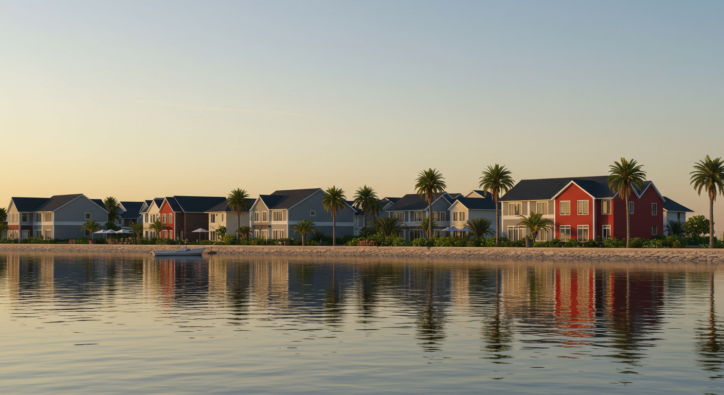 Downtown Wellen as seen from Preto Boulevard, opposite the 80-acre man-made lake. About 55,000 square feet of commercial, retail and restaurant space is nearly built out in the fully leased Phase One, which will begin opening in early 2023.