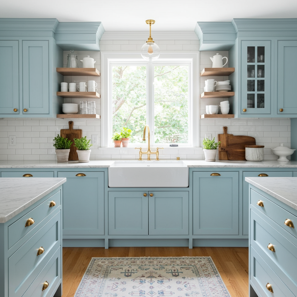 blue kitchen cabinets