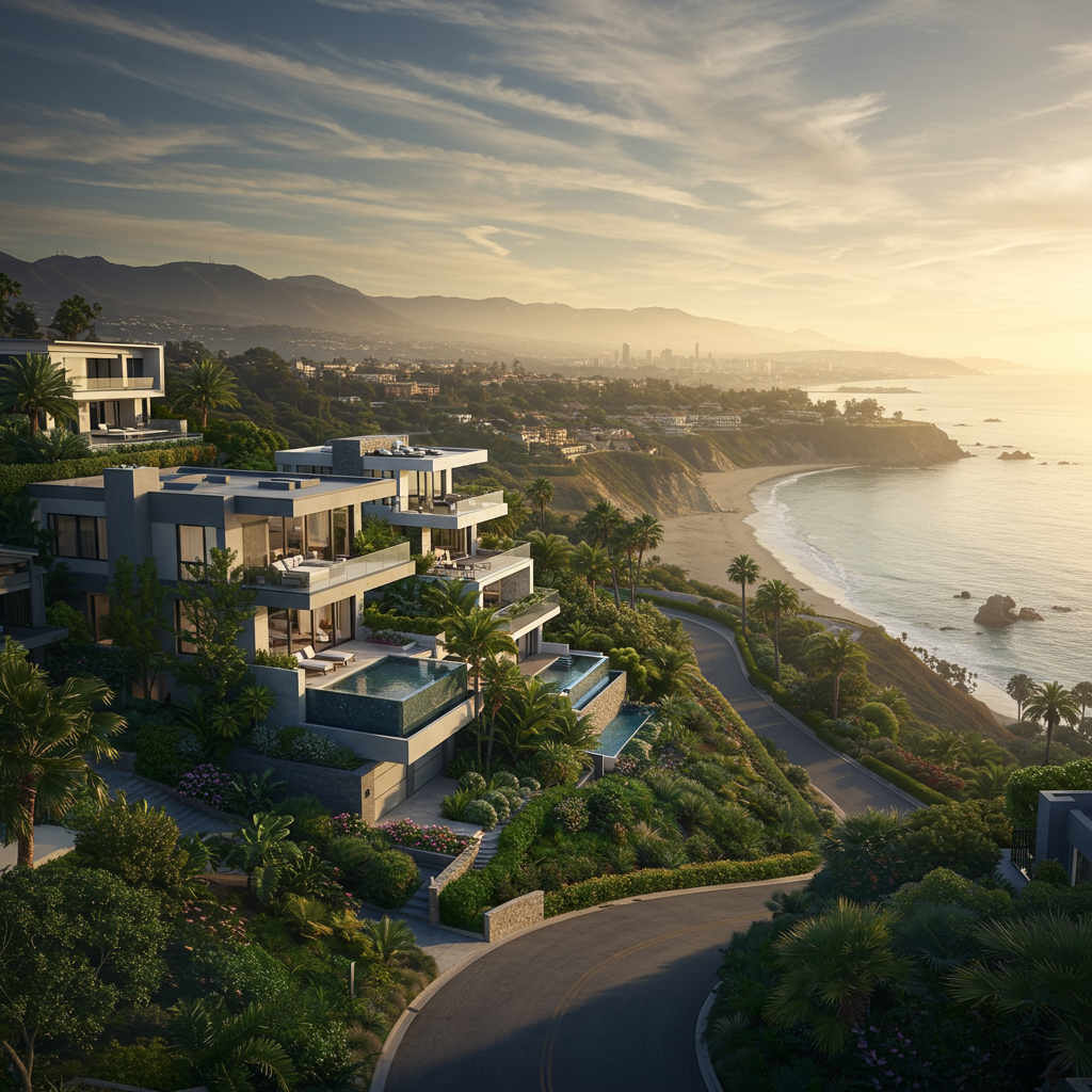 Hilltop view of Top of the World neighborhood, Laguna Beach, CA, with city, coast, and park.