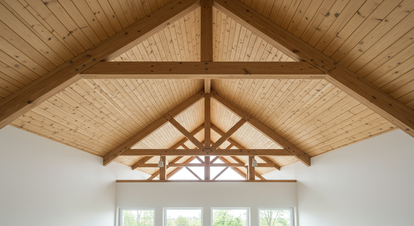 exposed wood beams in the living room
