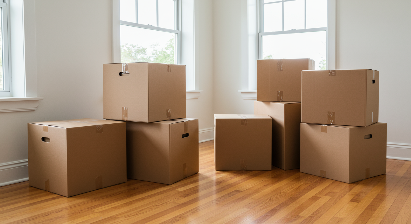 sealed moving boxes in the living room