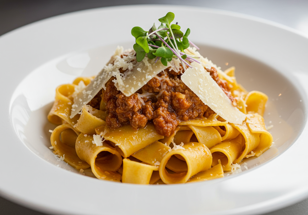 A plated pasta dish from Tramici Italian restaurant on St. Simons Island, GA