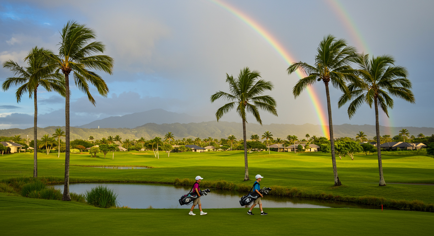 rainbow over golf course on maui