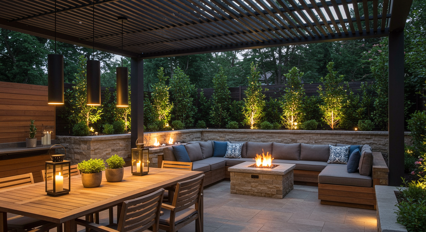 The outdoor dining area and gardens.