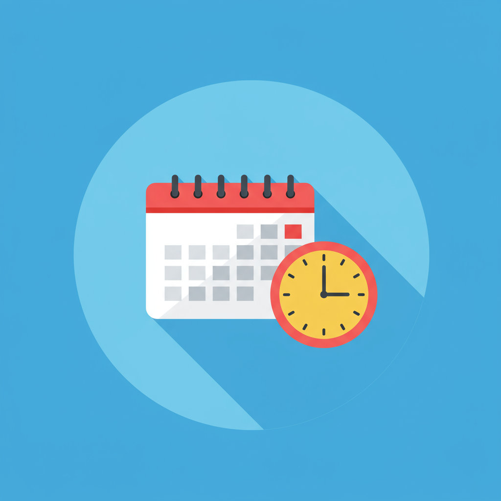 Calendar and clock icon representing scheduling and time management.