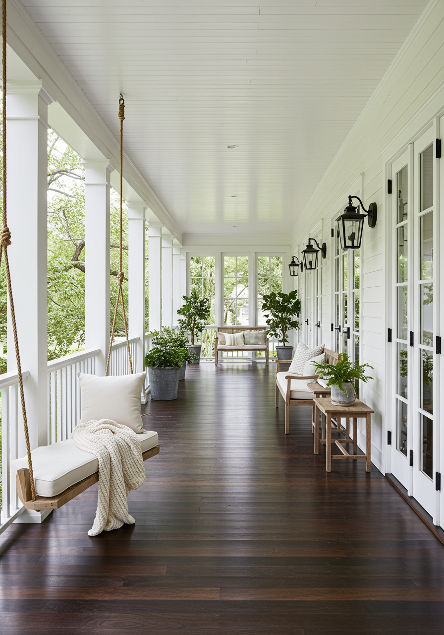 Anyon Interior Design had the ceiling of a porch in Sonoma, Calif., painted light blue and added containers planted with rosemary, along with plenty of comfortable seating.