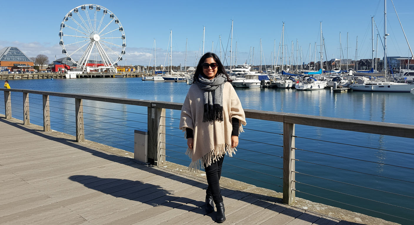 Bernadette Meyer at marina in Barcelona