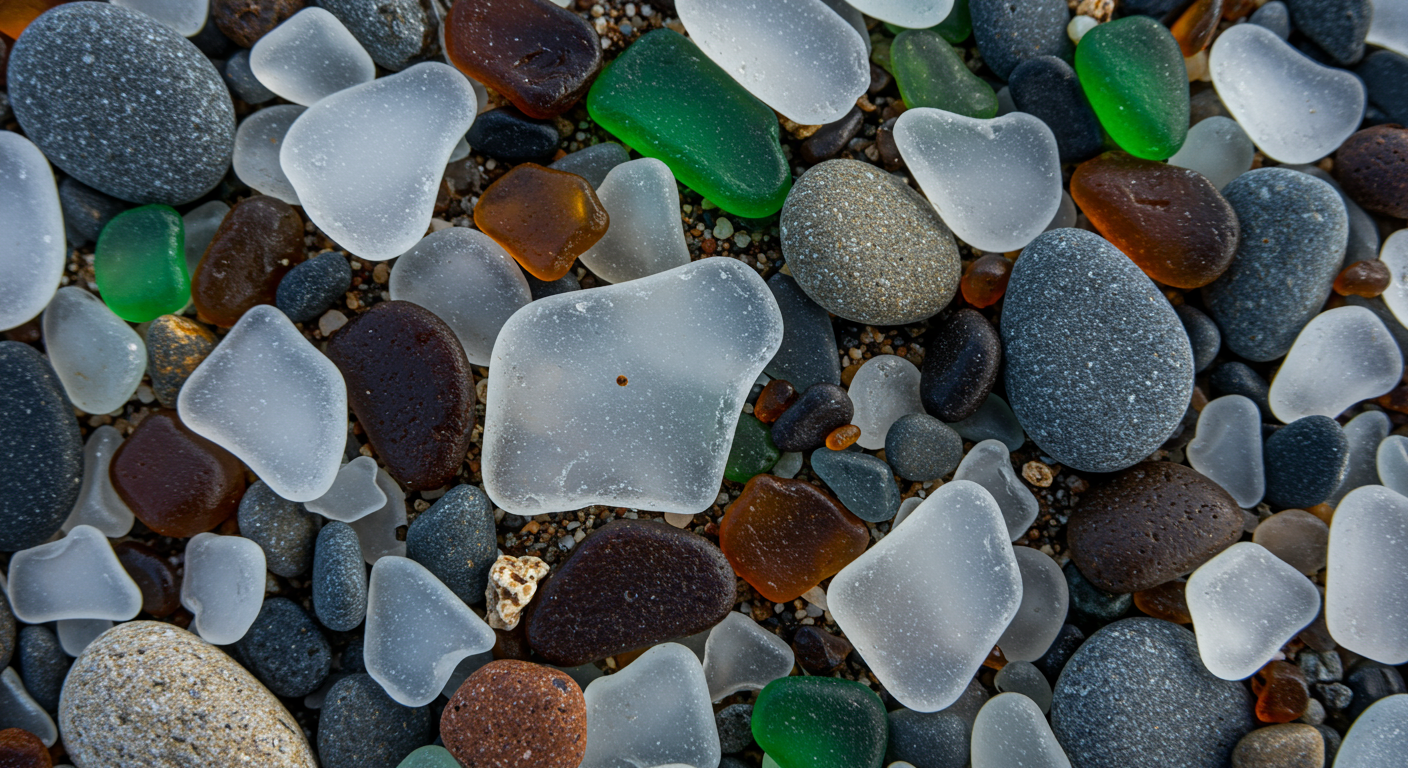 Bits and pieces of broken and sand polished glass at Glass Beach, Fort Bragg, California