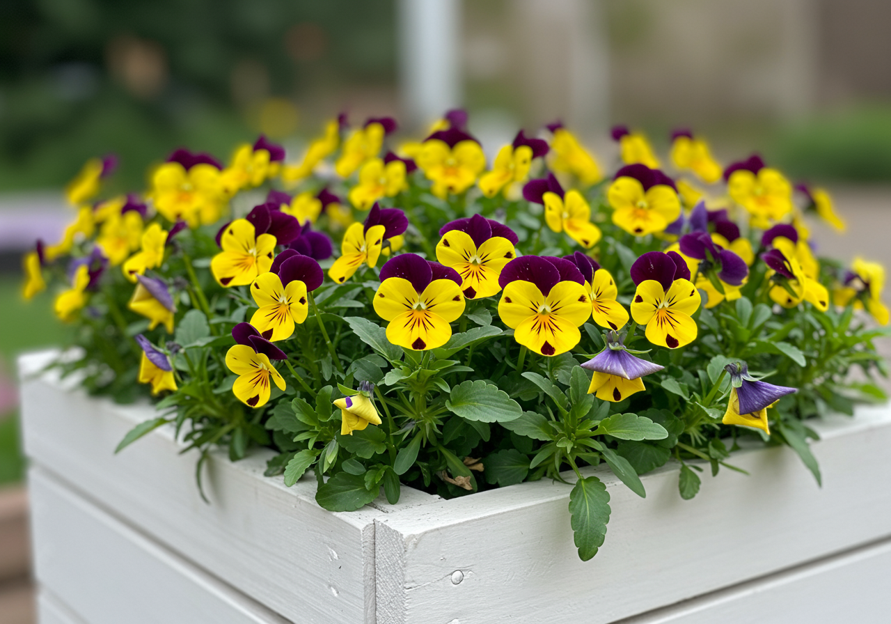 Window boxes of pansies
