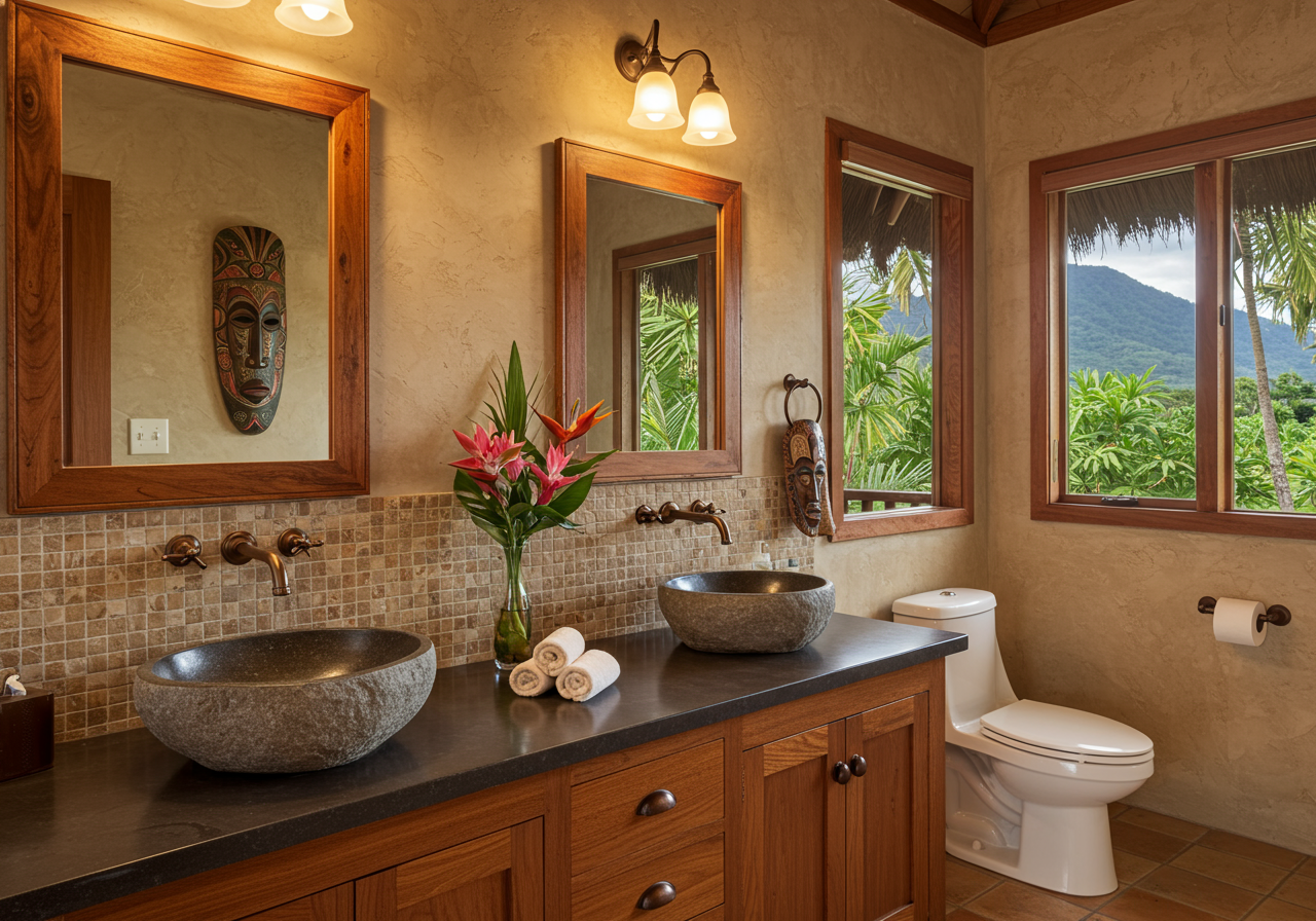 luxury bathroom at Balinese-style estate in Launiupoko maui