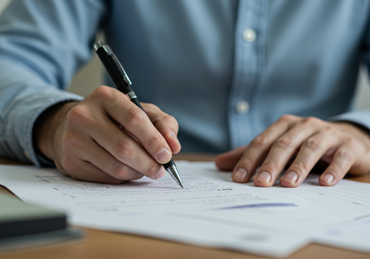 A person writing on a piece of paper