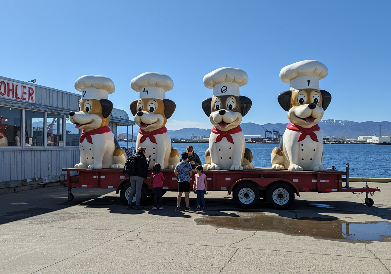 Doggie Diner heads at Red's Java House. Jennifer Holmes, Travis Holmes and Sebastian Law are pictured.&nbsp;