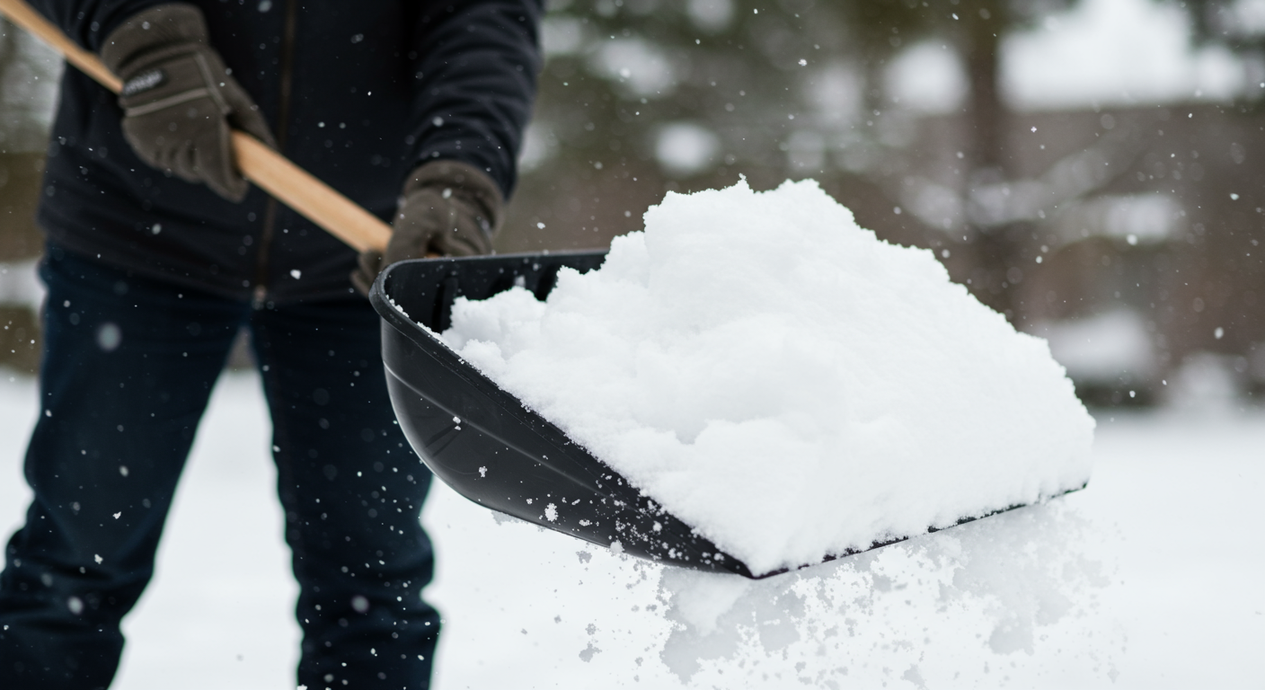 Man Holding Shovel Filled With Snow