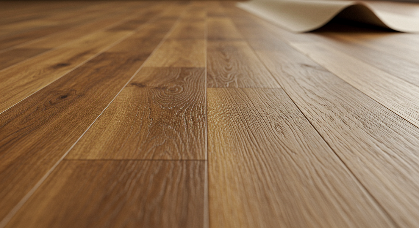 Vinyl flooring with wooden planks pattern imitation during laying