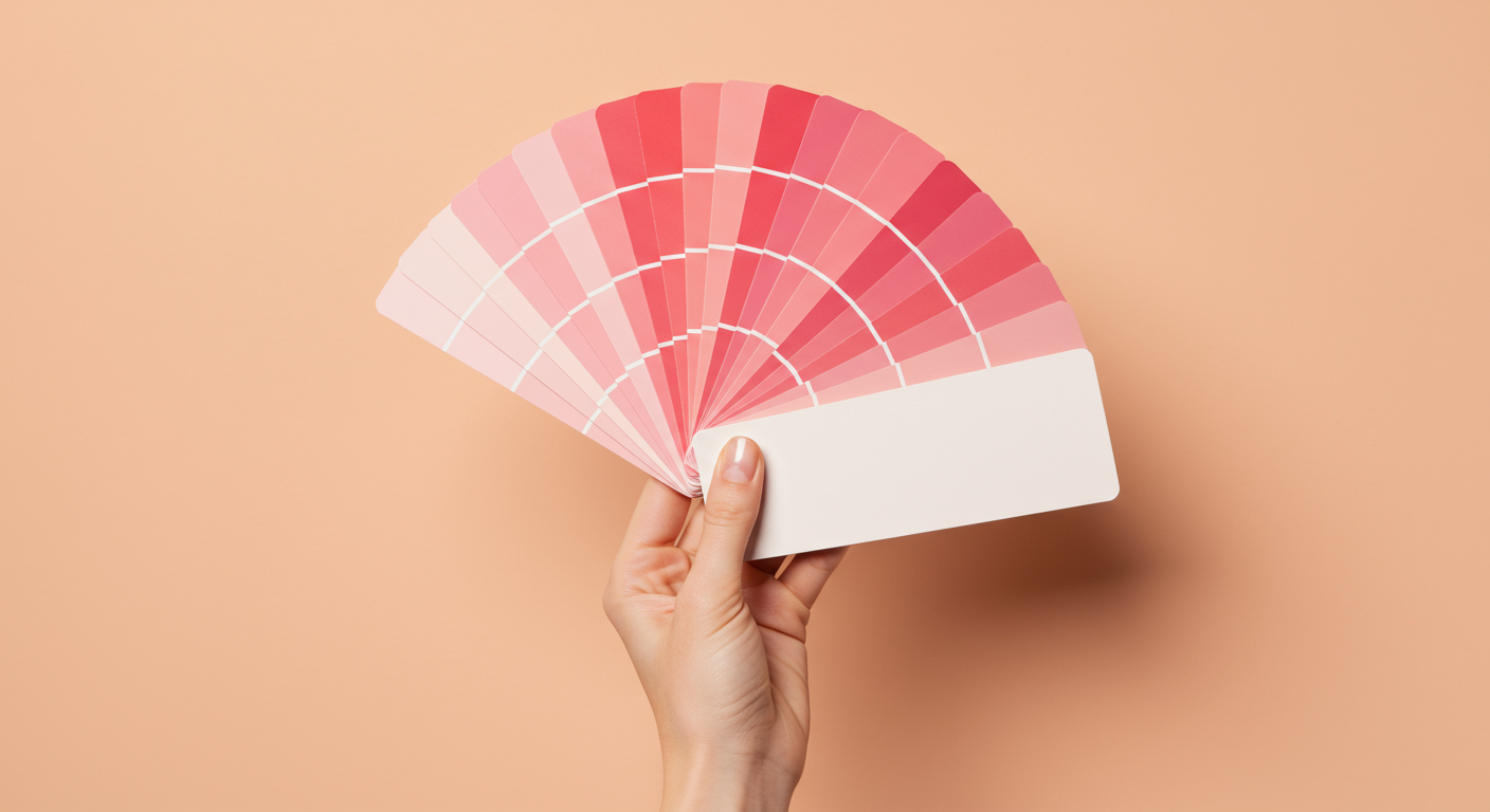 Album artwork for an original song entitled 'Raspberry Blush' by electro-funk duo Chromeo features a manicured hand holding a faux fan deck inspired by the pinks, corals and reds of the Benjamin Moore Color of the Year 2023, Raspberry Blush, 2008-30. 