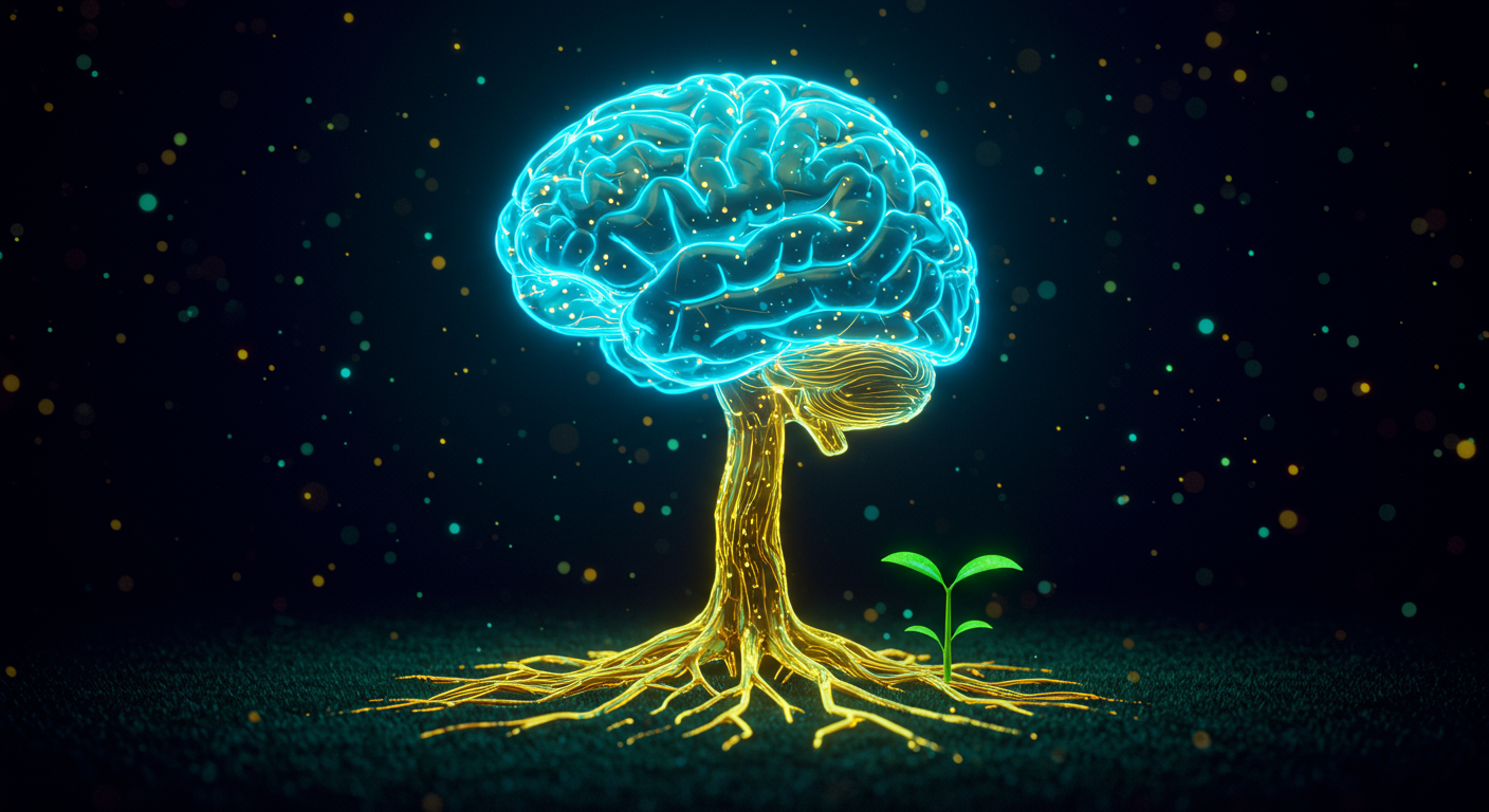 Illustration of a brain with neural connections representing the concept of brain plasticity and growth mindset
