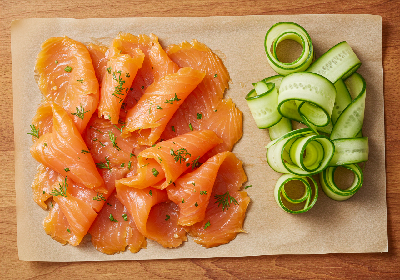 A plate of gravlax, cured salmon.