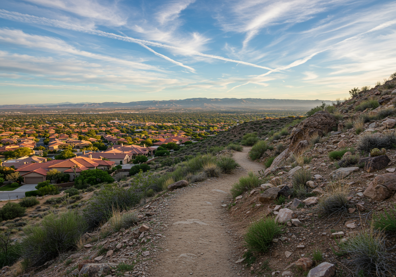 A trail in South Mountain Park Preserve near Phoenix, Arizona on a sunny day