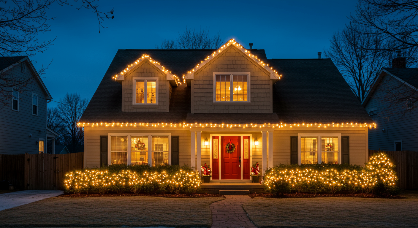 holiday string lights on house