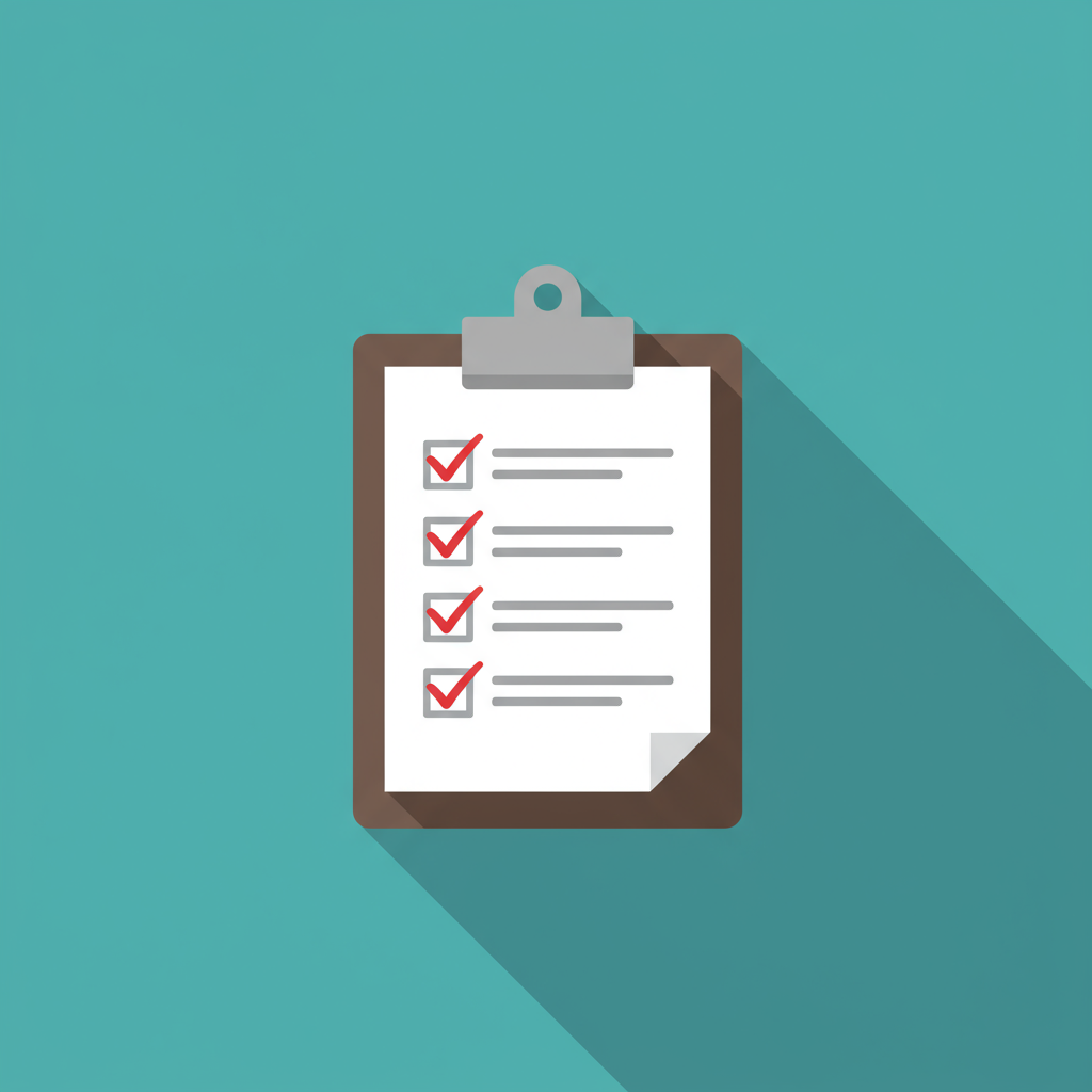 Clipboard with a checklist of four items marked with red checks.