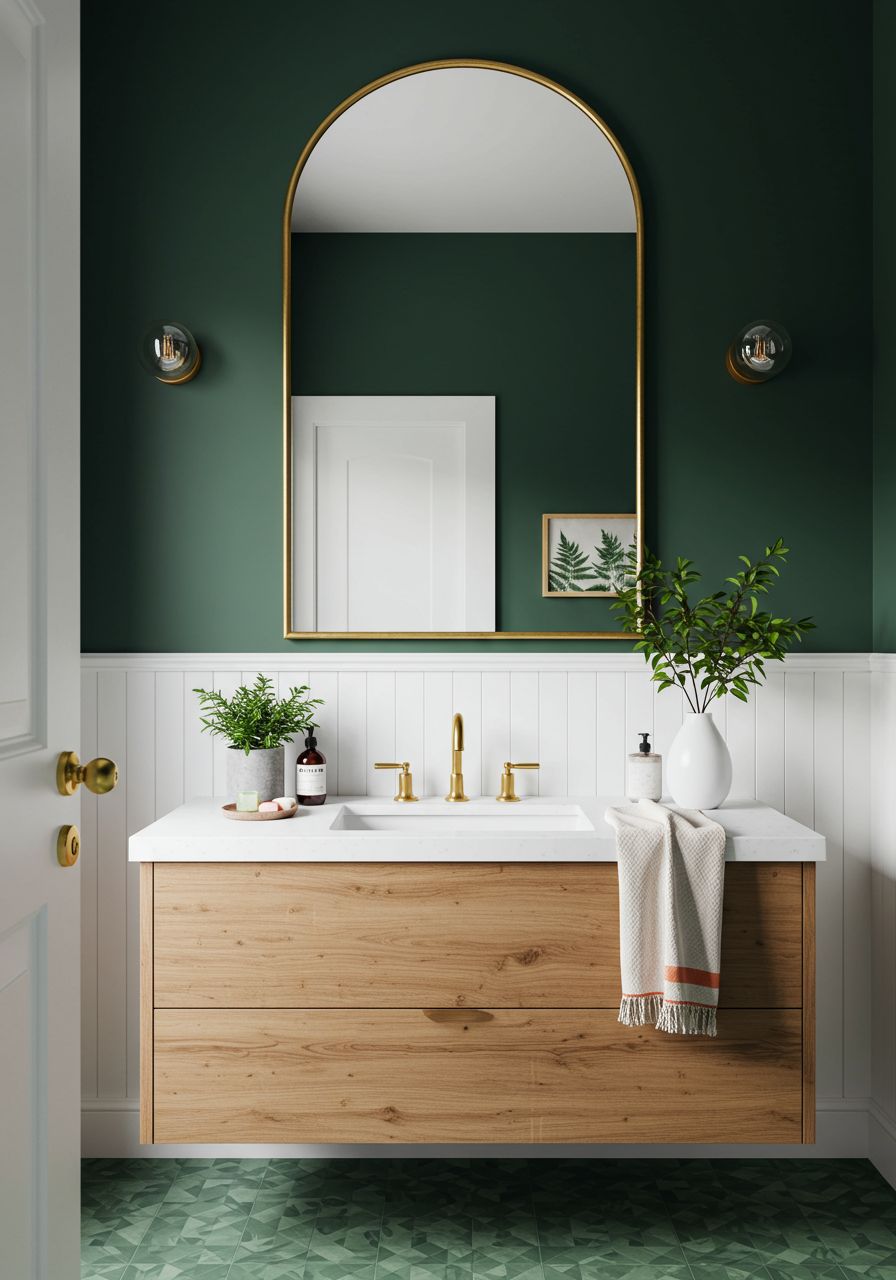 "This is the perfect space to go bold with wallpaper, tiles, and color," Dabito says of powder rooms—this bold green one is his design. "Make every inch count, and turn every corner into a statement."&nbsp;