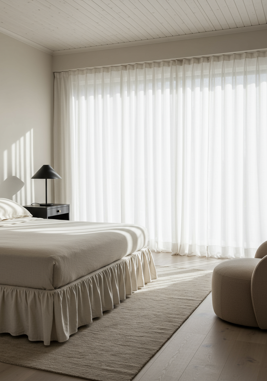 Image may contain Indoors Interior Design Lamp Bed Furniture Home Decor Bedroom Room and Rug