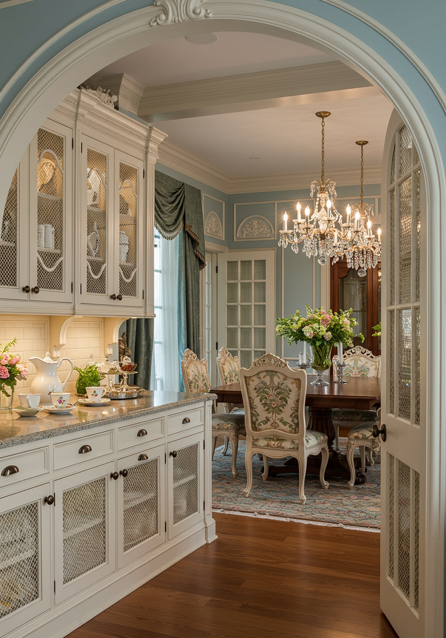 elegant butler pantry leading to formal dining room