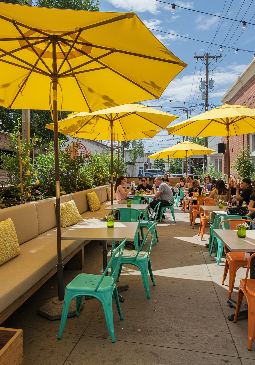 patio seating at flower child in south end