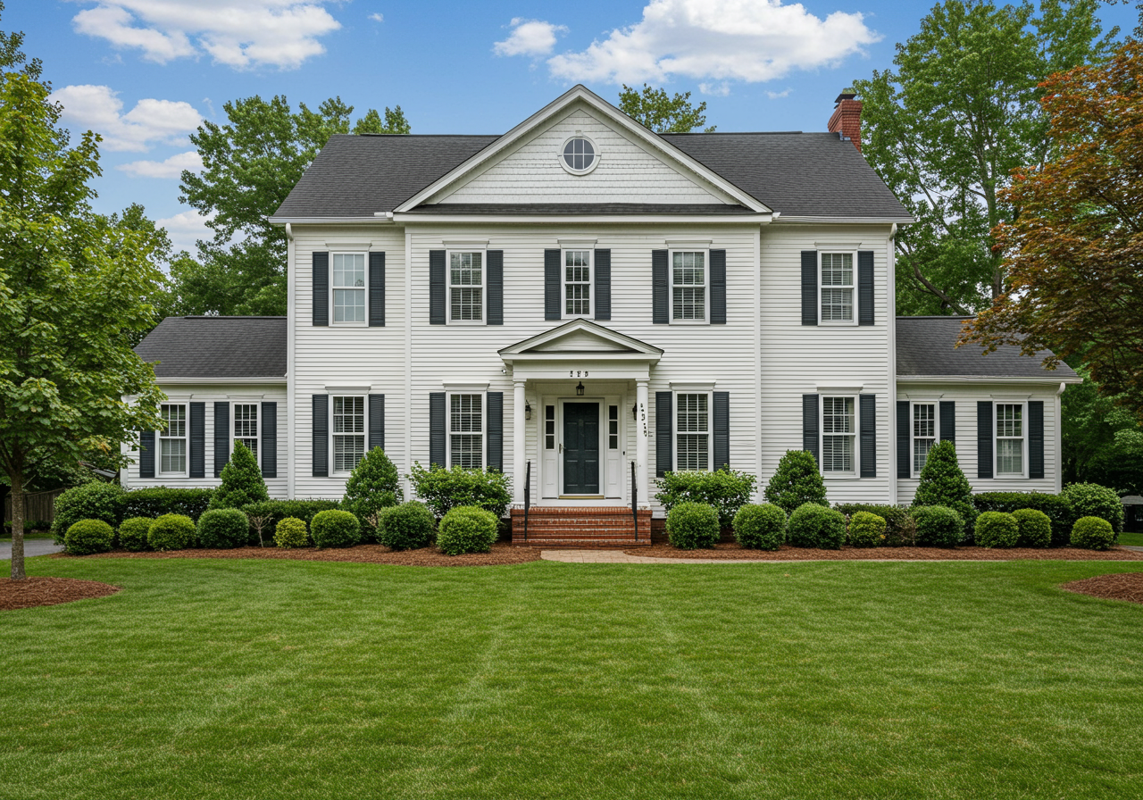 White two story house with big front yard