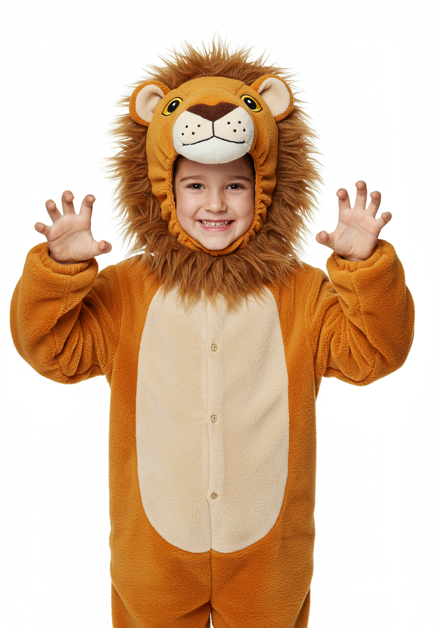 Girl dressed in lion costume.