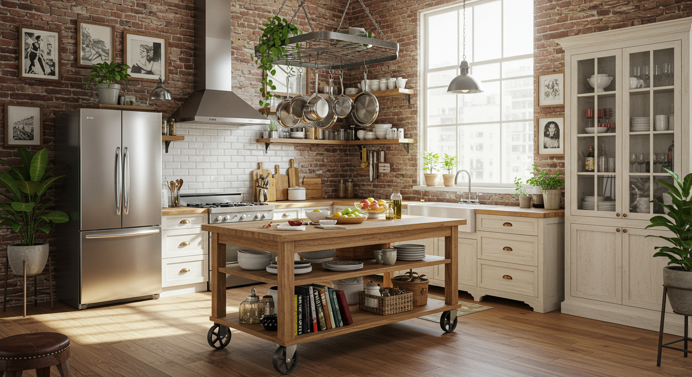 stainless steel fridge with butcher block island Great Barrington MA