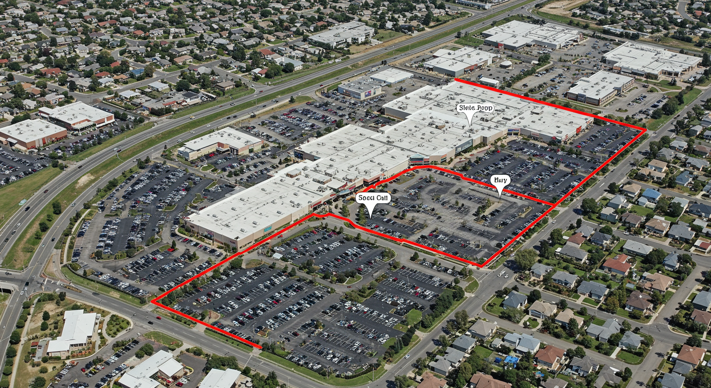 Former Sears department store, parking lot and tire store property at Eastridge Center shopping mall in east San Jose, shown within the outline. Boundaries are approximate. (Google Maps)