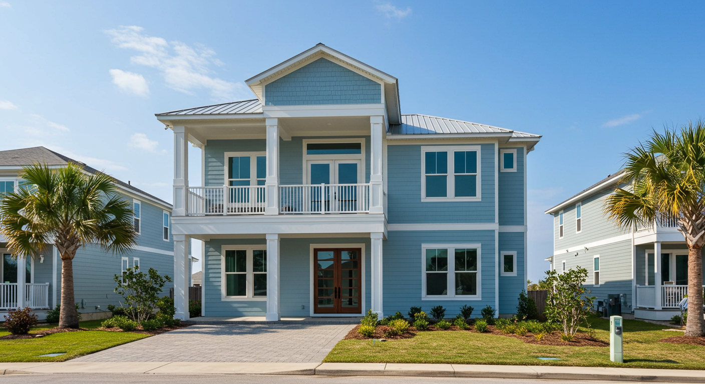 Luxury home in 30A Florida with a blue facade