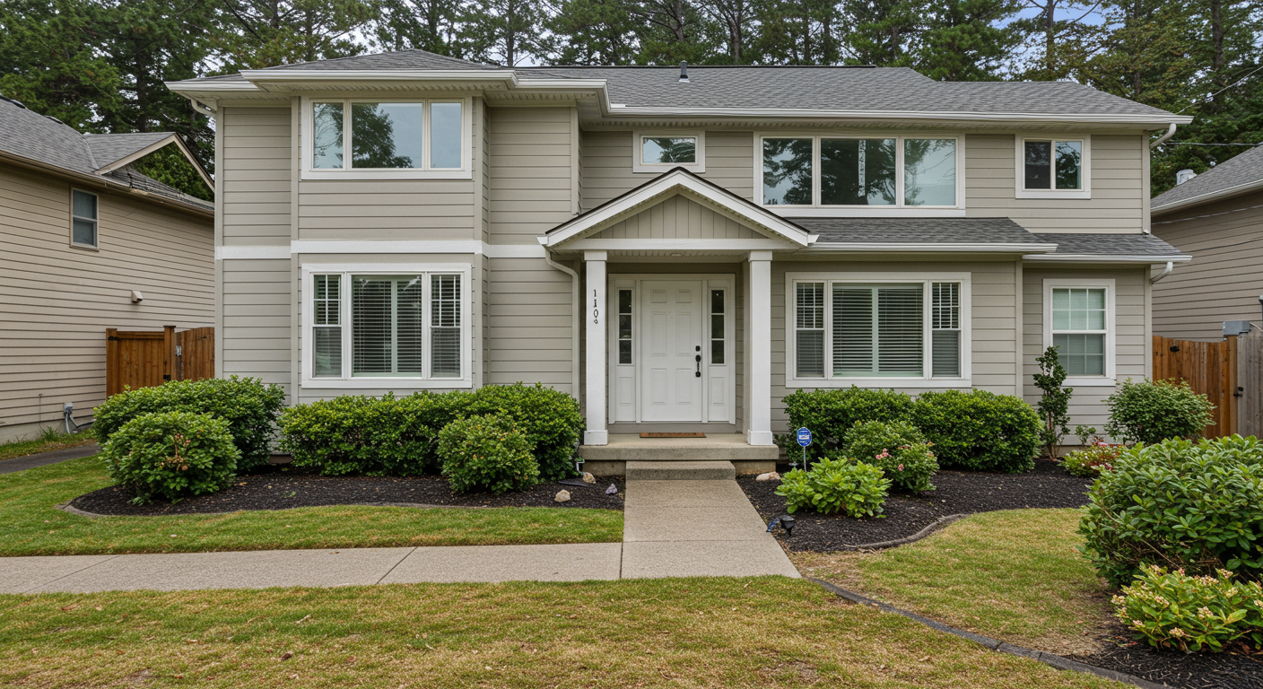 A greyish beige-colored house exterior