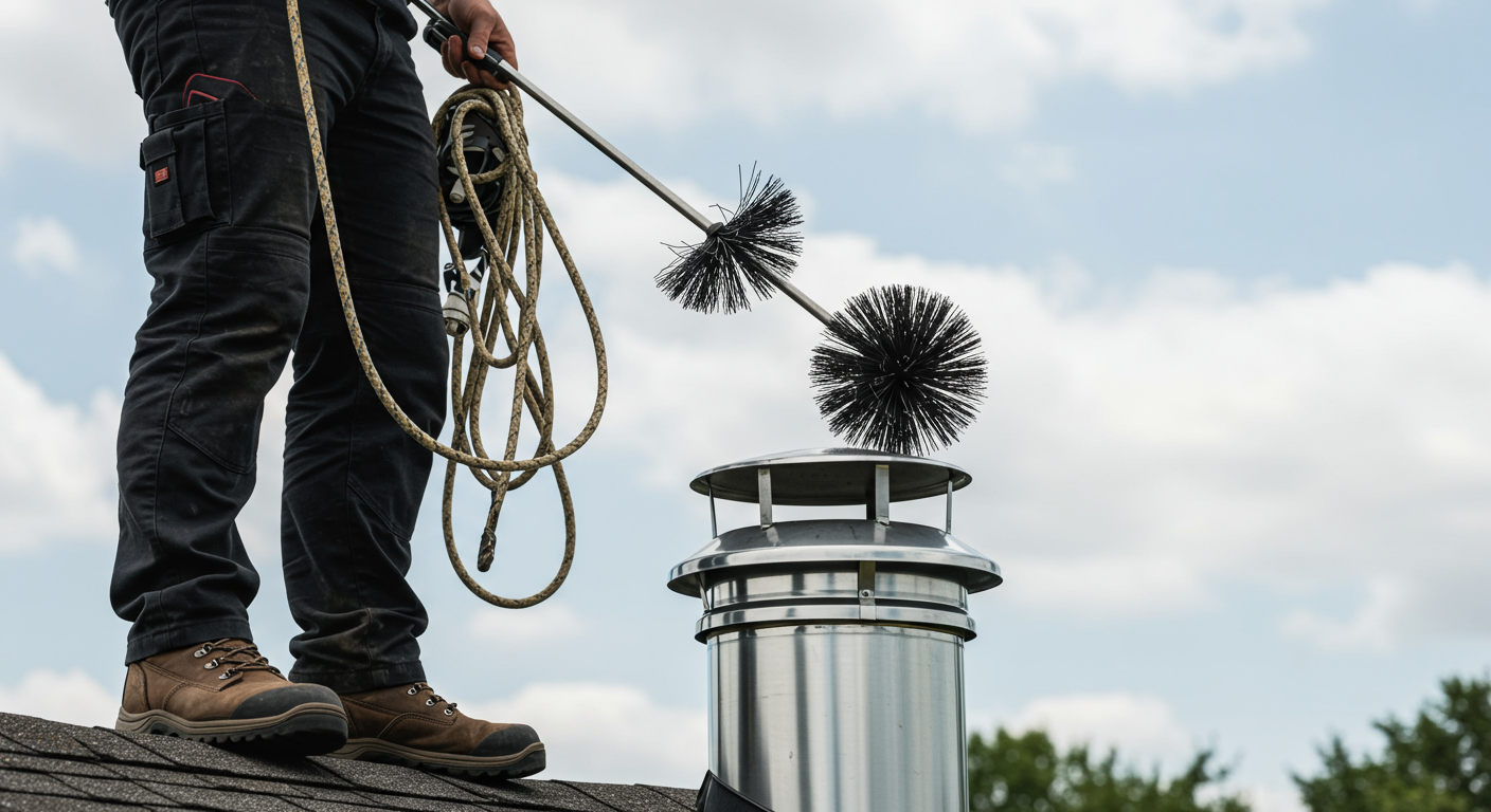 Professional cleaning a chimney.