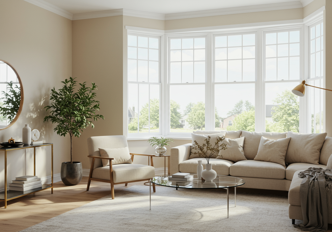 A staged living room at a Victorian condo real estate listing in Noe Valley.