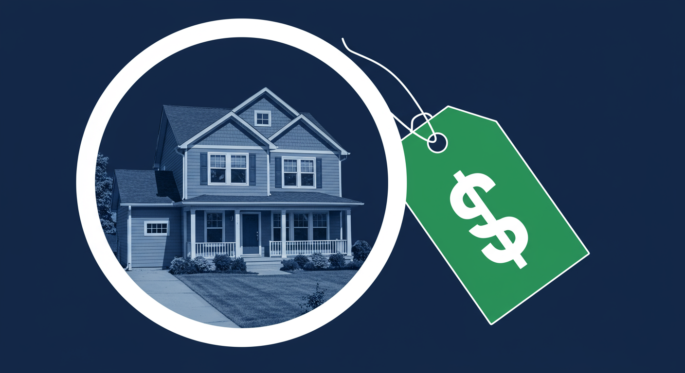 House beside a green price tag with a dollar sign.
