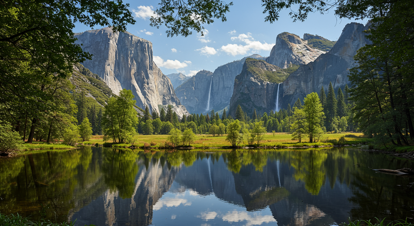Yosemite Falls from Merced River by Geoffrey Morrison