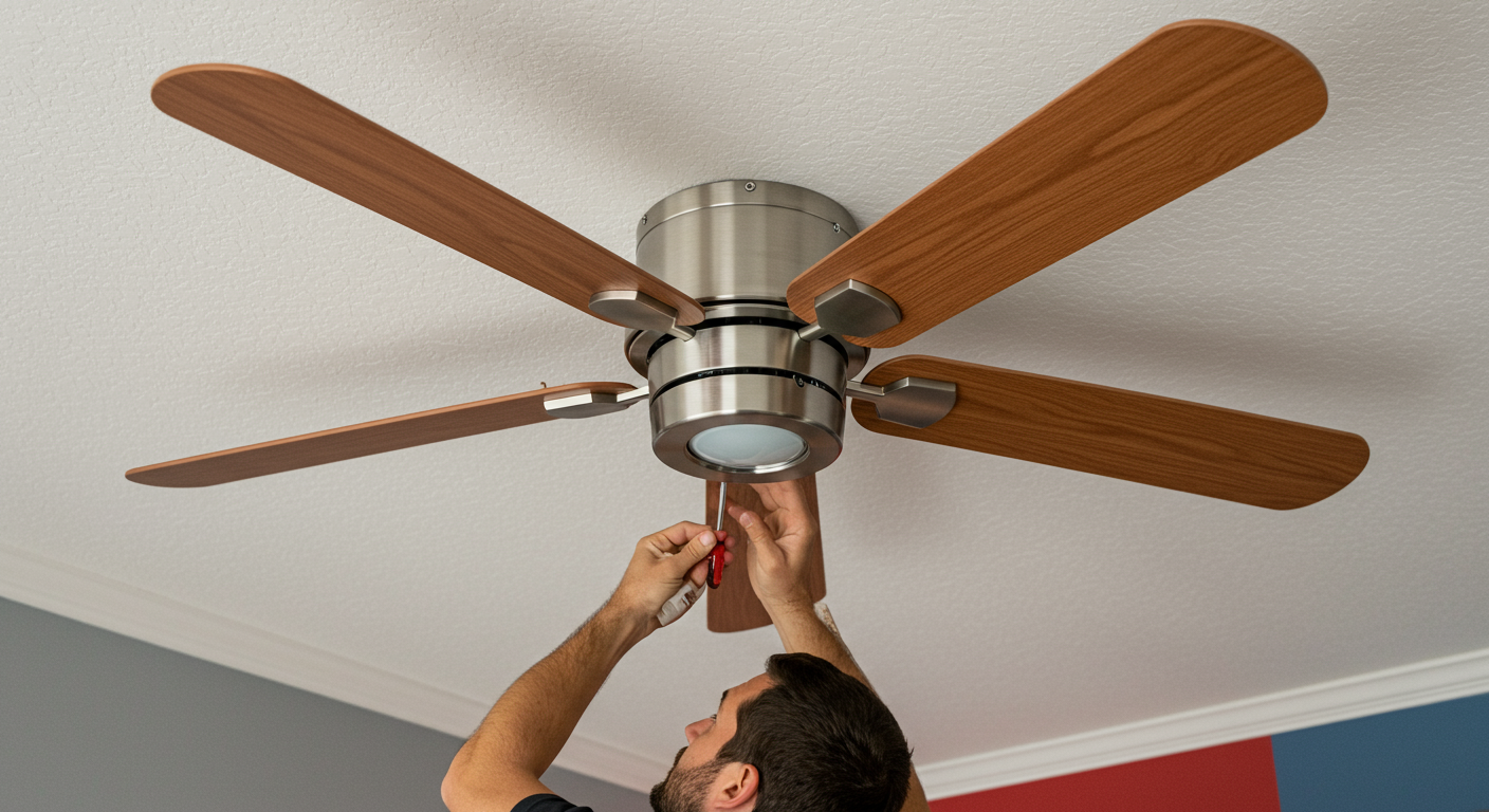 Someone changing direction on a ceiling fan.