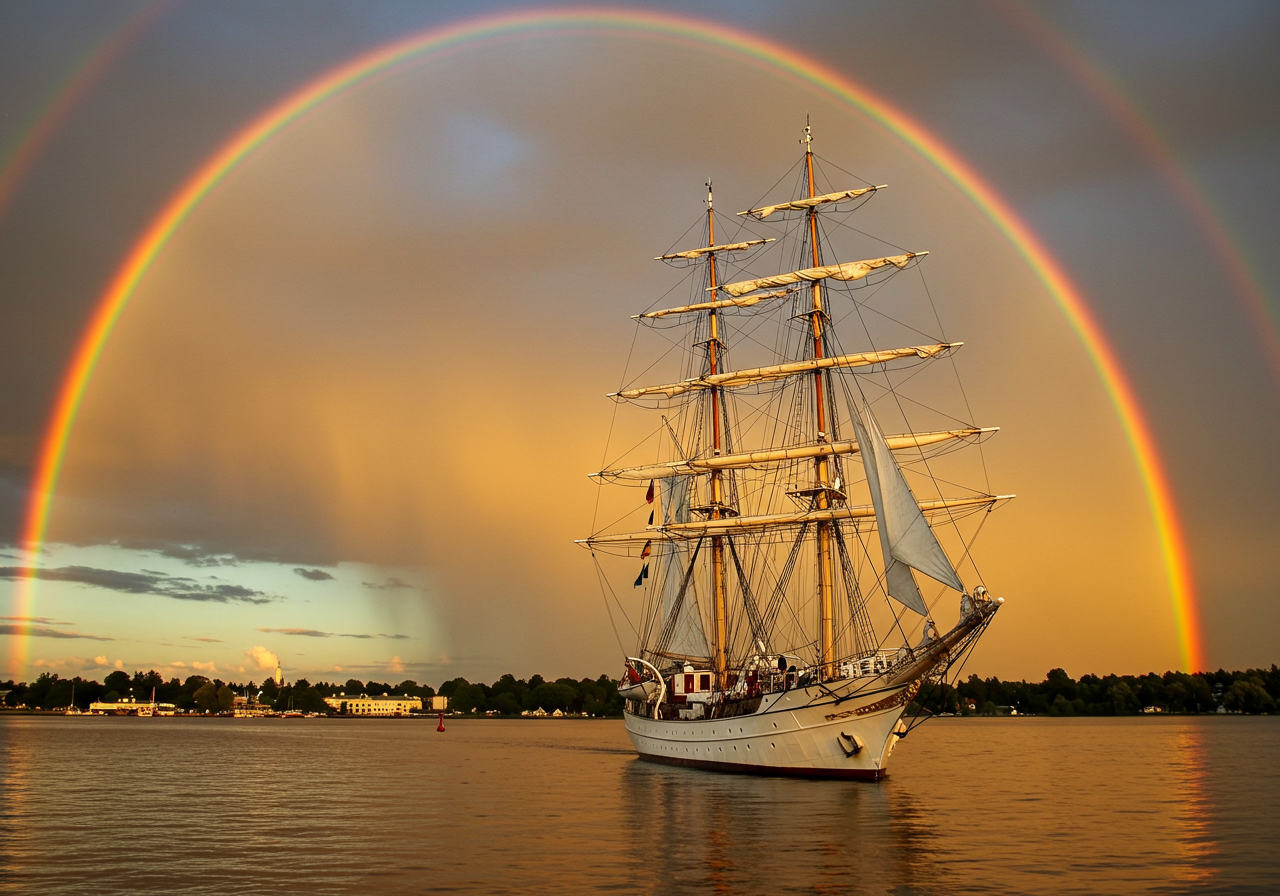 Schooner Freda B and rainbow