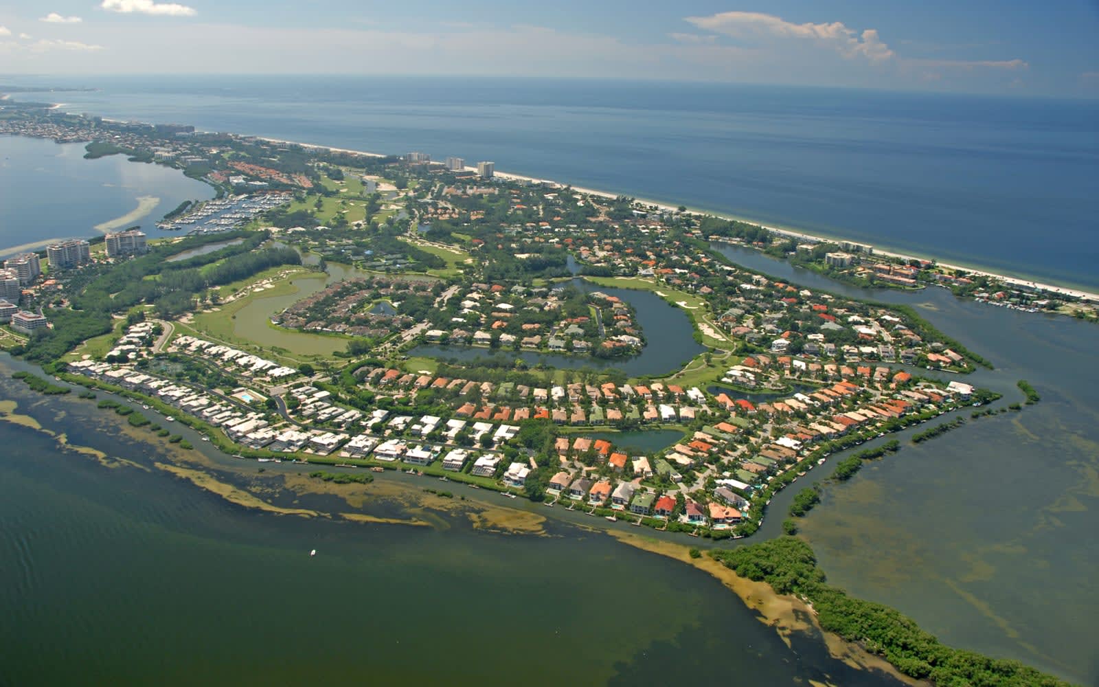 Aerial view of a beautiful coastal community