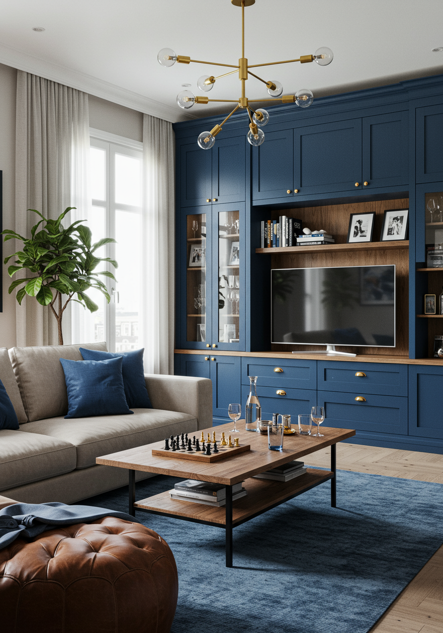 cozy blue and white family room