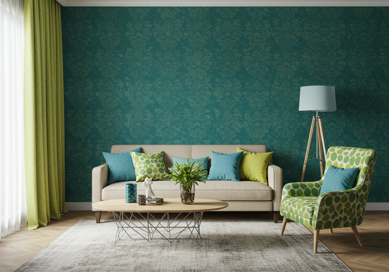 Blue and green living room