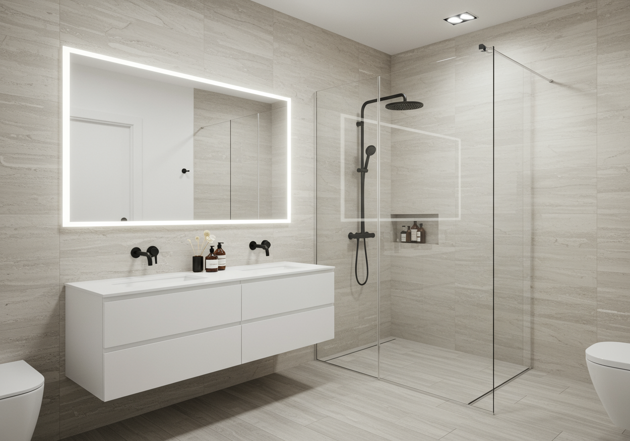 A frameless glass shower door